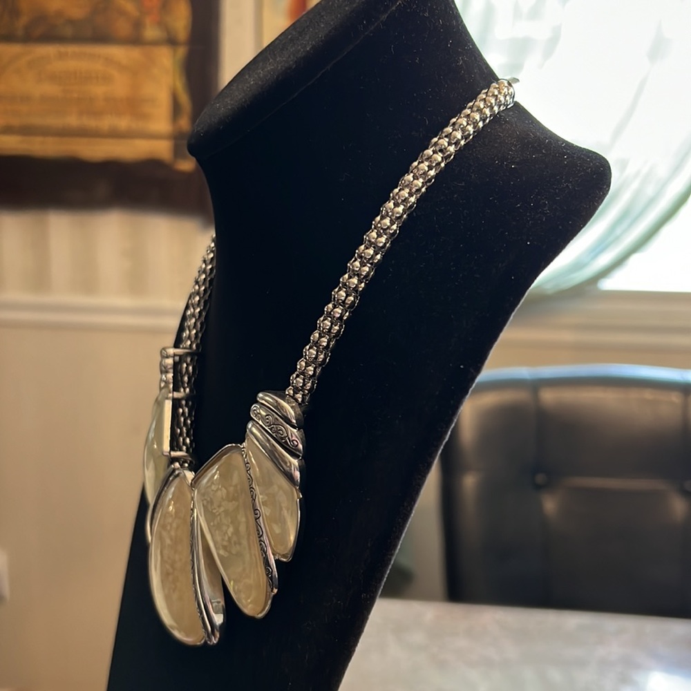 Silvertone And Cream Statement Necklace With Moth… - image 3